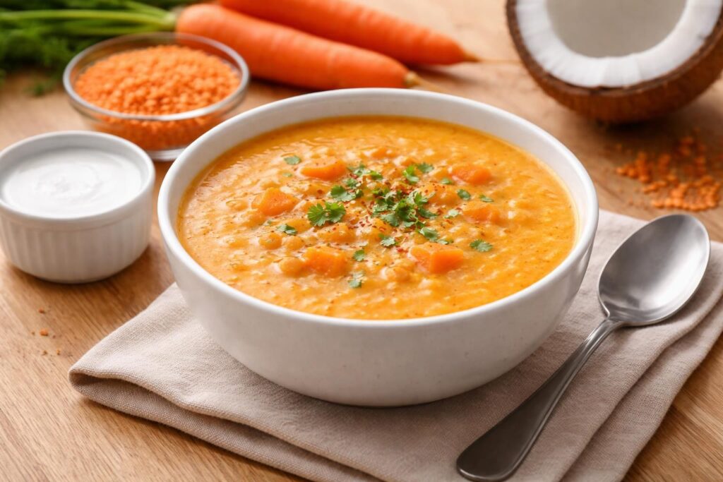 découvrez notre recette saine et réconfortante de soupe aux lentilles corail, carottes et lait de coco, parfaite pour un repas savoureux et facile à préparer.
