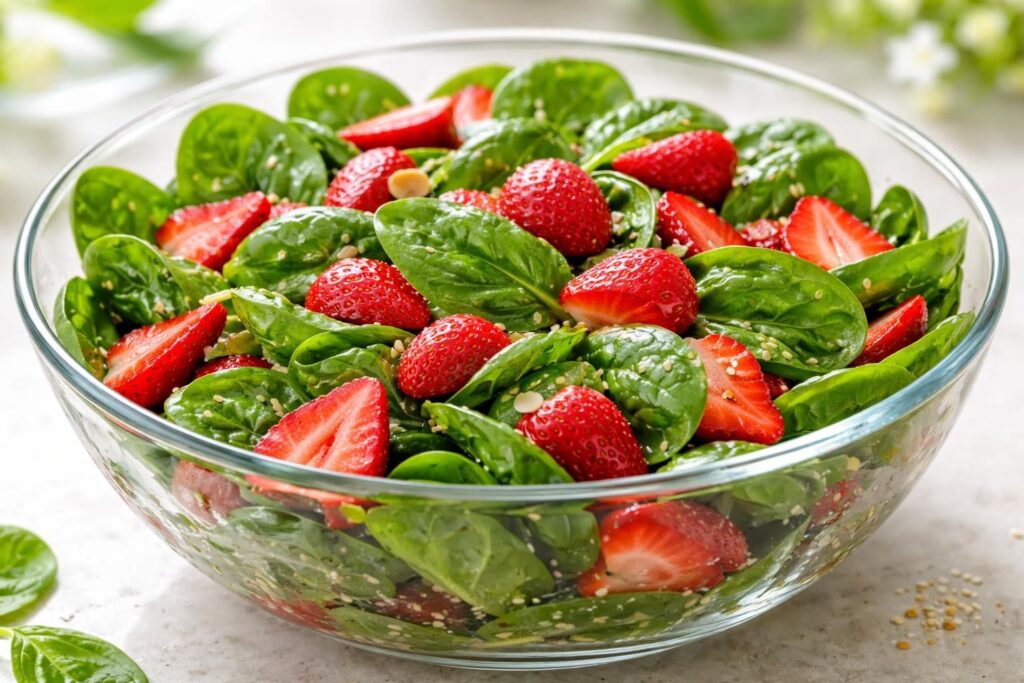 découvrez l'association étonnante de l'épinard et des fraises pour une salade fraîche, saine et pleine de saveurs qui éveillera vos papilles.